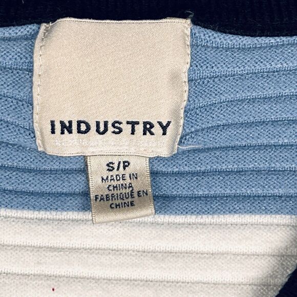 Industry Sweater Womens Small Petite Black Cropped Balloon Sleeve Y2K Striped - Picture 14 of 14